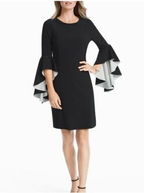 Nicole Miller Black Bell Angel Sleeve Sheath Dress - Size 10